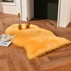 Duduta Yellow Faux Sheepskin Throw Rug 2x3 ft, Fluffy Shag Fur Chair Cover Small Bedside Dorm Rug Non Slip Machine Washable