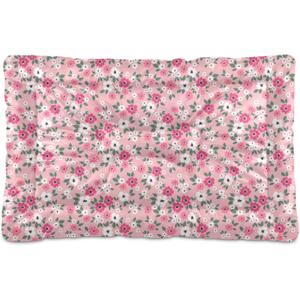 Coikll Pink Floral Pet Bed Pad Soft Dog Bed Mat with Anti-Slip Bottom, Machine Washable Crate Pad Mattress for Dog Sleeping (24x18in)