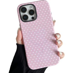 ZTOFERA Magnetic Case for iPhone 16 Pro, Polka Dot Phone Case Cute for Girl Women, Compatible with Magsafe, Hard PC+Soft TPU Protective Phone Cover for iPhone 16 Pro-Pink