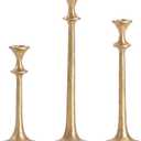 Gold Taper Candle Holders Set of 3, Heavy Candlestick Holders Decorative Candle Stand for Table Centerpiece, Cast Iron Candle Stick Holder Decor (Antiqued Gold 2)