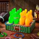 Leitee 45 Pcs Football Games Ring Toss Games Bowling Set Include 1 Football Box 12 Plastic Bowling Pins 32 Throw Toss Rings for Football Birthday Party Family Games Supplies
