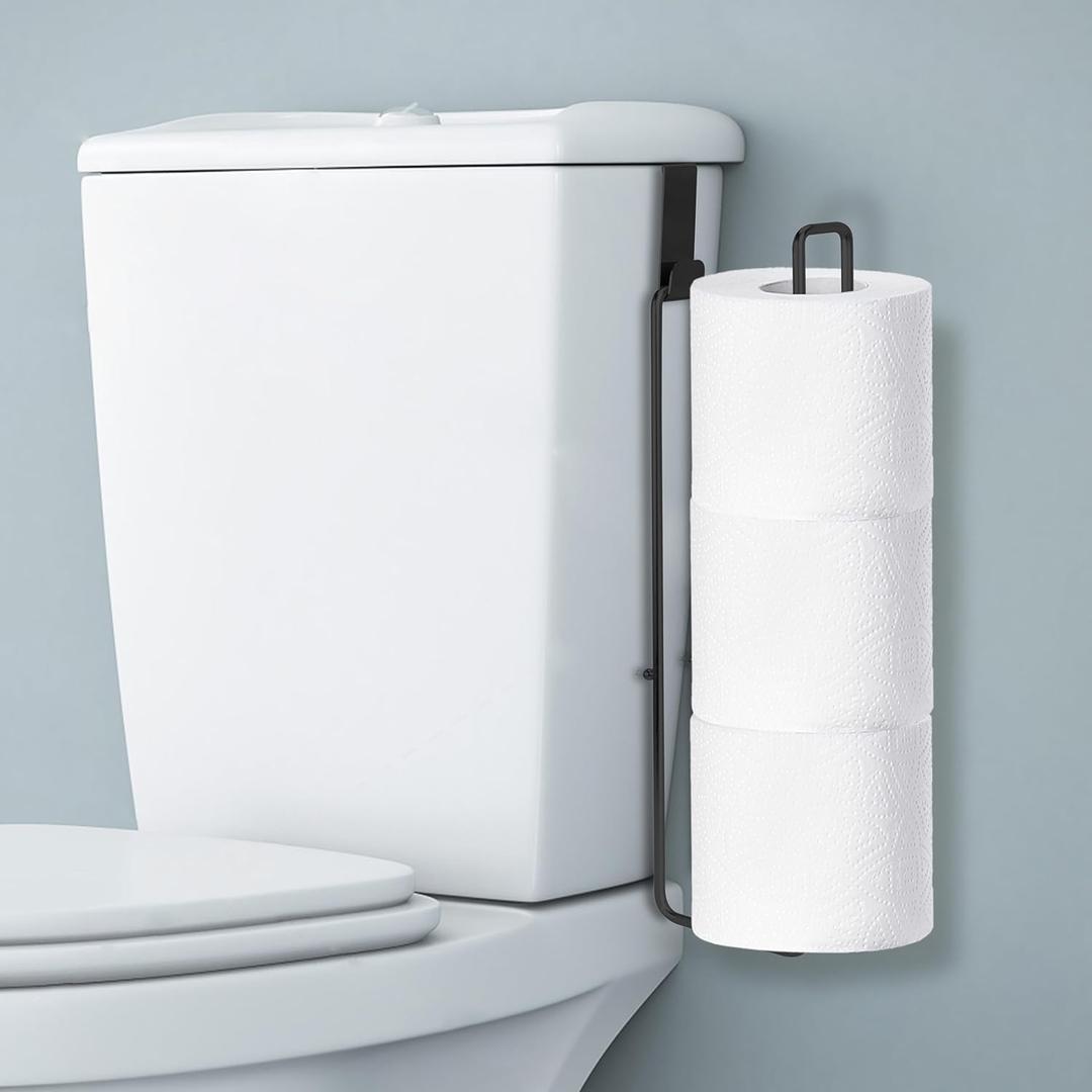 Over The Tank Toilet Paper Storage for 3 Roll Tissue, Toilet Paper Holder Stainless Steel Wall Mount with Storage and Reserve, Black Holder for Bathroom and RV Organization, Pack of 1 