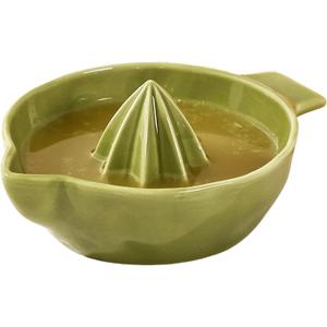 Ceramic Lemon Juicer Reamer Manual Citrus Lime Hand Squeezer Bowl with Handle and Pour Spout, Handheld, Easy to Use and Clean (Green)
