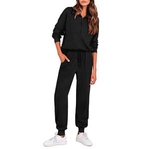 PRETTYGARDEN Women's Fall 2 Piece Lounge Sets Zip Up Sweatshirt Jogger Pants Sweat Track Suits Travel Outfit Winter Clothing (Black,Large)