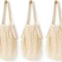 YOYI YOYI Reusable Produce Bags Cotton Mesh Grocery Bags,Washable Portable Vegetable Bag, 100% Cotton Mesh String Organizer Shopping Bag Handle Net Tote (3Pack, Beige)