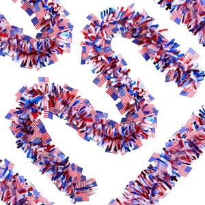 66FT 4th of July Patriotic Tinsel Garland, Glitter American Flag Tinsel Garlands Patriotic Ornaments for Memorial Day Independence Day Indoor Outdoor Holiday Party Decor