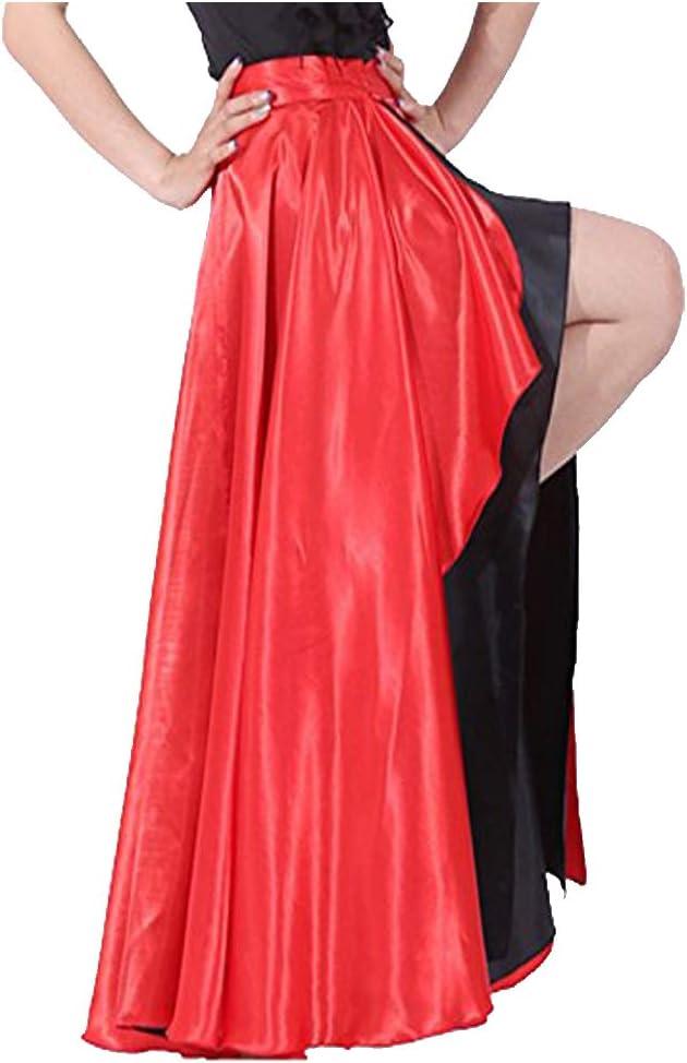 Spanish Bull Dance Skirt Adult Flamenco Two Layer Satin Gypsy Dress Red Outside/Black Inside