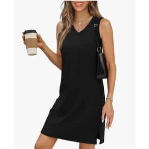 V-Neck Summer Casual Beach Dress for Women 2025 Vacation Women's Sleeveless Sundress with Split Size L
