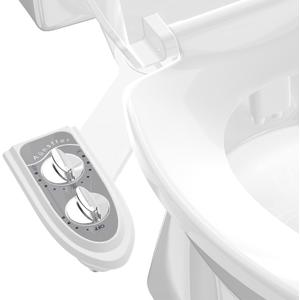 Ansffer Bidet Attchment for Toilet Grey, Cold Water No-Electric, 3 Wash Modes [Frontal Wash + Rear Wash + Self-Cleaning]Dual Nozzles Water Pressure Adjustable, Grey