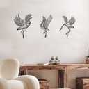 3 Pcs Black Metal Crane Wall Decor Heron Art Graceful Birds Art Sculpture Japanese Traditional Wall Statue Decor for Living Room Bedroom Yard Office