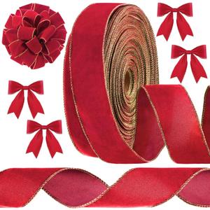 Giegxin 2.5'' x 100 Yards Red Christmas Velvet Ribbon Wide Wired Outdoor Xmas Ribbon Waterproof Wrapping Velvet Decoration for Xmas Wreath Bows Floral Craft Decor