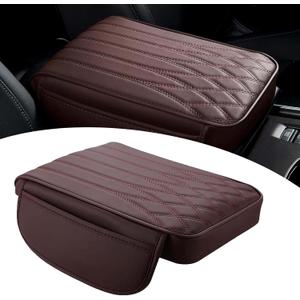 Upgraded Car Center Console Cover, Heightening Car Armrest Cushion, Leather Armrest Cover Cushion with 2 Storage Bags, Universal Auto Armrest Storage Box for Most Vehicles (Brown)