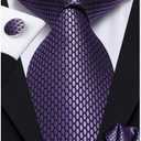 Dubulle Mens Tie Set Solid Paisley Silk Striped Necktie for Men with Cufflinks Tie and Pocket Square (Dark Purple)