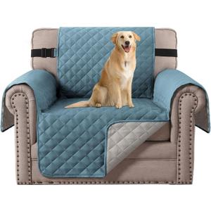 H.VERSAILTEX Reversible Chair Sofa Slipcover Water Repellent Chair Cover Non Slip Pet Couch Protector Washable Furniture Protector with Elastic Strap for Kids(Armchair, Cameo Blue/Beige)