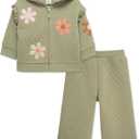 Little Me Clothes for Baby Girls' 2Pc Hoodie and Matching Pant Set, 12 Months to 4 Toddler (Tea Flower)
