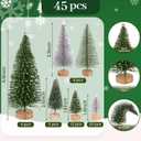 Shindel 45PCS Mini Sisal Trees with Snow, Mini Sisal Snow Frost Bottle Brush Trees Multicolor for Christmas Village Sets Diorama Tree Models Table Decoration