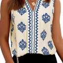BLENCOT Women's Summer Tank Tops Chiffon V Neck Sleeveless Floral Printed Shirts Blouse (L)