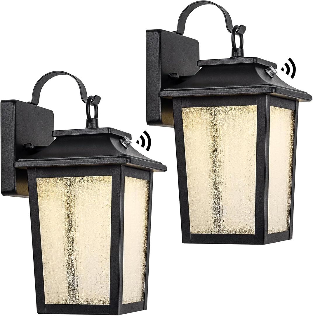 LED Dusk to Dawn Outdoor Lighting - 2 Packs Outdoor Wall Lights for House, 13W 3000K LED Outside Porch Lantern, Black Exterior Wall Sconce for Garage Doorway Garden, 100% Waterproof Anti-Rust