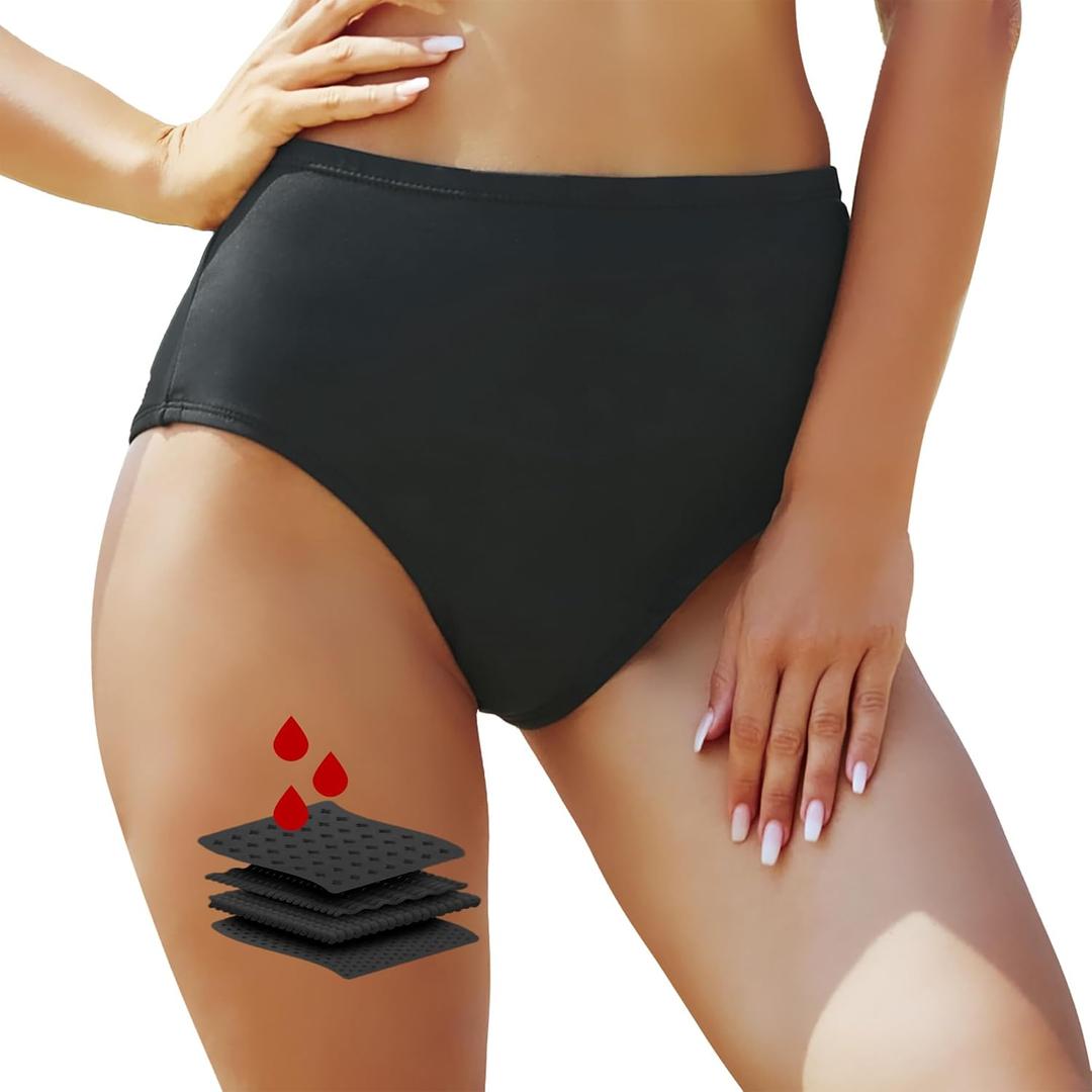 Period Swimwear-Menstrual Swimsuit Bikini Bottoms-High Waisted Leakproof Swim Bottoms for Teens Girls and Women. (Medium, Black)
