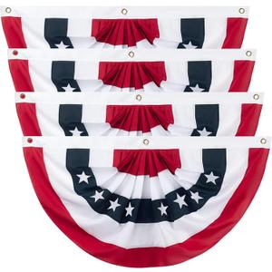 2 x 4 Ft American Pleated Fan Flag Banner, 4 Pieces USA Patriotic Half Fan Bunting Flag, Patriotic Decoration for 4th of July Independence Day Porch Garden Outdoor Indoor Decorations