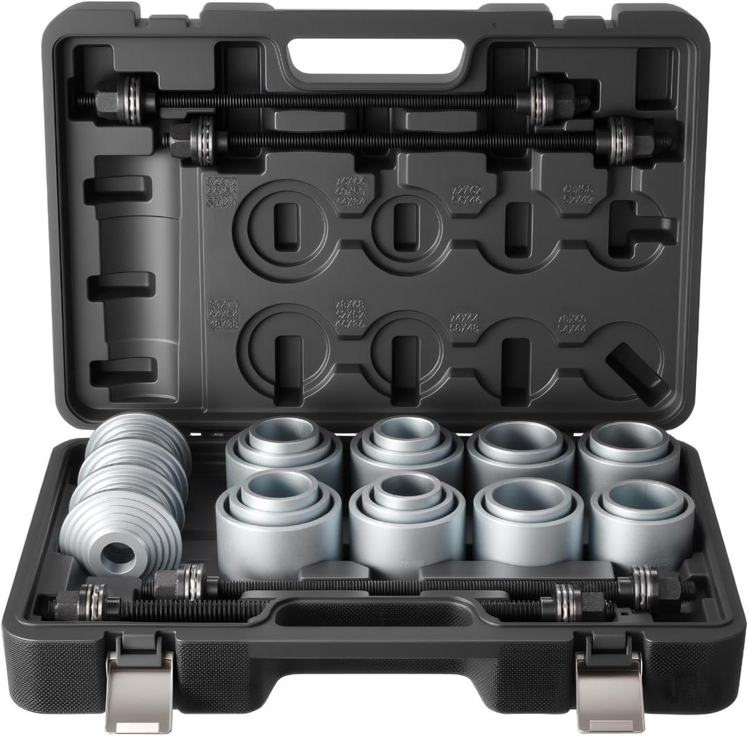 VEVOR Pull and Press Sleeve Kit, 28 PCS, Steel Bush Removal Insertion Sleeve Tools with Carrying Case, Compatible with LCV and HGV Engines, for Removing and Installing Bushings, Bearings, and Seals
