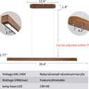 39 Inch Wood Linear Pendant Light Dimmable LED Kitchen Island Lighting with Remote Adjustable Hanging Chandelier for Dining Room Bar Pool Table 24W Modern Farmhouse Fixture Walnut Color