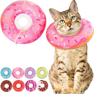 Cat Cone Collar Soft, Cute Cat Donut Collar After Surgery, Adjustable Kitten Recovery Cones to Stop Licking, Lightweight Neck Elizabethan Collars for Cats Kittens (Pink, Medium)