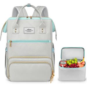 ETRONIK Lunch Backpack, 15.6 Inch Laptop Backpack, Stylish Nurse Teacher Work Bag with Insulated Cooler Lunch Box for Women Men, College Backpack for Travel, Grey Blue