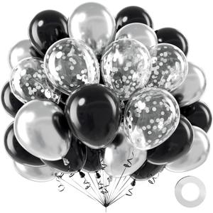 Black and Silver Balloons, 90Pcs 12 inch Bright Black and Metallic Silver Latex Balloons Round Helium Balloons for Birthday Wedding Baby Shower Anniversary Party Backdrop Decorations