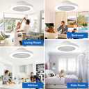 Depuley Modern Ceiling Fan with Light: 19" Bladeless Flush Mount Low Profile LED Ceiling Fans with Remote & Smart APP Control - White Enclosed Fandelier Dimmable Quiet DC Motor for Bedroom Kids Room