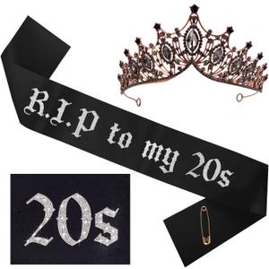 R.I.P to My 20s Sash with Black Crown for Girl's 30th Birthday Funeral Decorations (Sash&Crown)