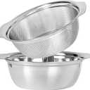 304 Stainless Steel Microporous Colander with Handle, Rice Washers Microporous Strainer Set For washing vegetables, fruits and rice, and draining cooked pasta. (2qt)