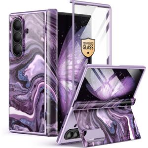 GVIEWIN for Z Fold 7 Case Built-in HD Screen Protector [Compatible with Magsafe][Hidden Kickstand] Magnetic Full-Body Hinge Protection Slim Phone Case for Samsung Galaxy Z Fold 7, Quicksand/Purple