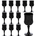 JLYLOL Plastic Vintage Glasses 7OZ Plastic Goblets Vintage Drinking Glasses 12PCS Retro Wedding Glassware Water Goblets Reusable Drinking Cups for Party, Reception, Celebration, Bar, Whiskey(Black)