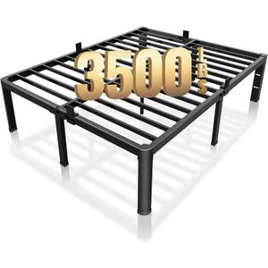 ROIL 18 Inch Queen Bed Frame with Rounded Corner and Headboard Hole Mattress Retainers 3500LBS Metal Heavy Duty Steel Slats No Box Spring Needed Platform Noise-Free Easy Assembly