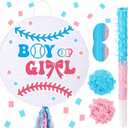 Jerify 16 x 16 Inch Gender Reveal Piñata with Bat Blindfold and Pink Blue Confetti Gender Reveal Baseball Piñata for Baby Shower Party Supplies Decor