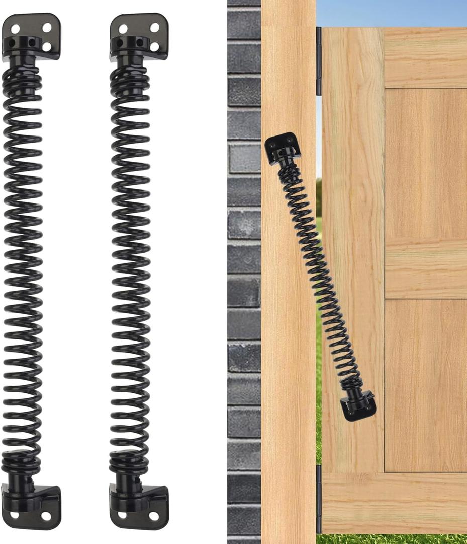 11-1/2" Gate Spring Self Closing Heavy Duty Door Springs to Close Door, Adjustable Tensioner Automatic Gate Closure, Gate Spring for Wooden Gate, Vinyl Fence, Steel Door(Black, 2 Pack)