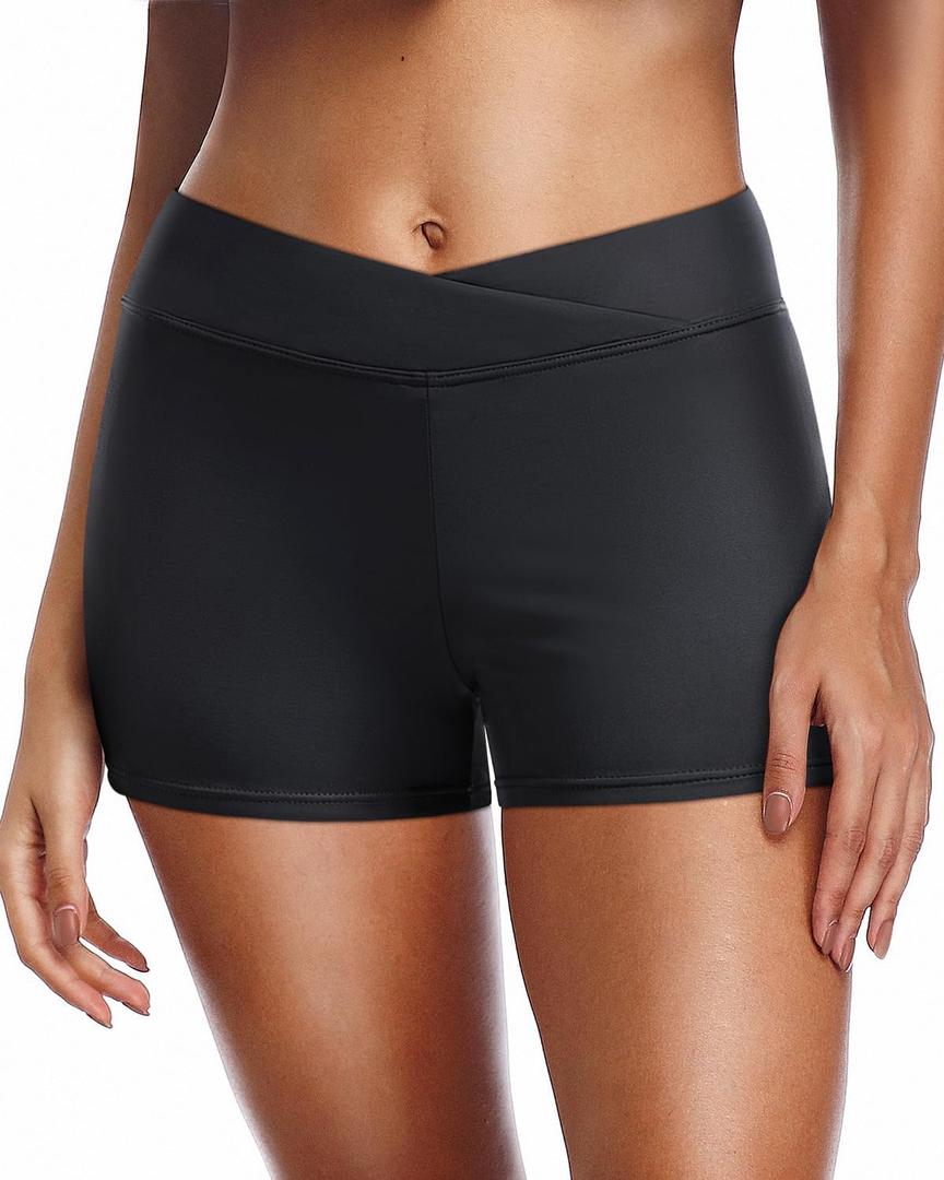 Yonique Womens Swim Shorts Bathing Suits Bottoms Swimsuit Bottoms(Available in Plus) (Black, XXL)