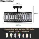 16" Black Crystal Ceiling Light, 3-Light Modern Semi Flush Mount Ceiling Light Fixture, Round Crystal Chandelier for Dining Room Bedroom Living Room Kitchen Hallway, E26 Sockets