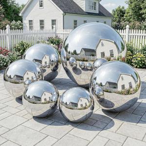 Silver 6PCS Inflatable Mirror Ball, Reusable PVC Mirror Balls Large Event Decoration Hanging&Standing Balloon with Electric Pump for Event, Wedding, Party Decor(Silver, 6Pcs+Pump)