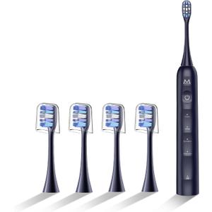 Sonic Electric Toothbrush for Adults&Teens - 180 Days Battery Life, Seamless Button&48000RPM Rechargeable Tooth Brush, 4 Replacement Heads for Deep Clean/Smart Timer/4 Brushing Modes/IPX8 (Midnight Blue)