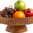 Acacia Wood fruit bowl with pedestal | 12" dia | Decorative bowl used as Centerpiece for kitchen counter or dining table | Wooden table decor| (Natural Finish)