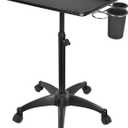 JOSTZHXIN Salon Rolling Tray, Tattoo Tray Rolling Cart, Height Adjustable Styling Tray, Service Storage Tray Trolley for Beauty Salon Clinic Spa,Black-with Cup Holder