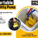 Tankless Water Heater Flushing Kit Includes 1500GPH Submersible Sump Pump with Two Adapters & Cleaner & 3 Gallons Pail with Bucket Lid Opener & Two 1/2” Dia X 6' Hoses SUB 1500 Flush Kit