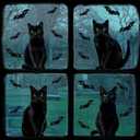 2 x Halloween Window Clings Decorations - 16.5" Double Sided Large Lifelike Black Cat Silhouette Halloween Decor with Bat Spiderweb, Spooky Window Decals Stickers Home Decor for Glass Mirror, 6 Sheets