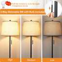 JUNNAI Upgraded Modern Black Floor Lamp 63in Standing Lamp for Living Room Bedroom Office 3 Way Brightness Dimmable Tall Pole Light with Beige Linen Shade Metal Shade 8W 3000K LED Bulb Included