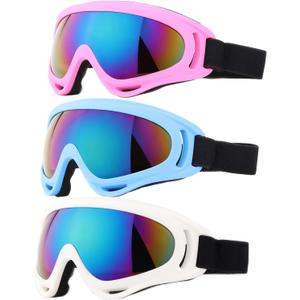 Yidomto Ski Goggles, 3 Pack Snow Goggles for Men, Women, Kids & Youth, UV400 Protection for Skiing & Snowboarding (One Size, Pink-white-blue)