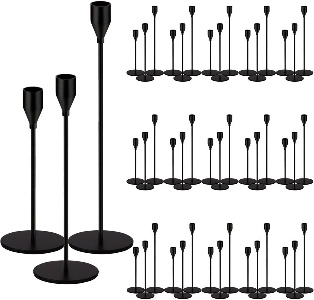 48 Pack Candle Holders Taper Candle Holders Tall Metal Candle Stands Holders for Table Centerpiece Modern Pillar & Home Wedding Decor, Matte Black