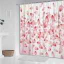 Pink Floral Shower Curtain with Hooks, Romantic Pink Petal Rain Bath Curtain, Waterproof Polyester Fabric for Bathroom Decor, 72 x 72 Inch