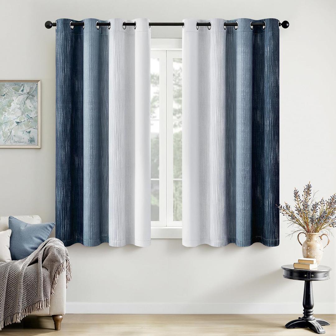 MIULEE Navy Blue and Greyish White Ombre Blackout Curtains, Full Room Darkening Thermal Insulated 54 Inches Long Drapes for Bedroom/Living Room Grommet Window Treatments Modern 52Wx54L, Set of 2